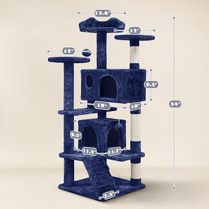 Yaheetech 54in Cat Tree Tower, 2 Caves, Kitten-Ear Perch & Scratching Posts - Image 3