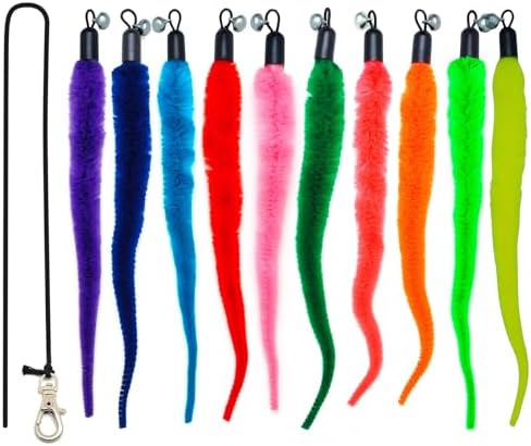 miwoowim 11PCS Cat Wand Refills, Fuzzy Worms with Bells & String with Clasp by miwooim