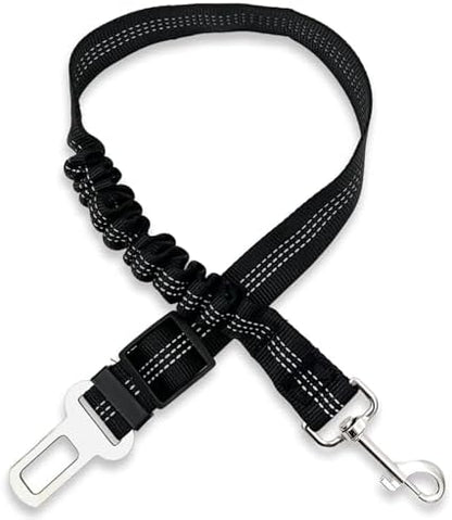 Black Adjustable Dog Car Safety Seat Belt with Elastic Cushion Leash & Anti-Tangle Metal Buckle by Unknown