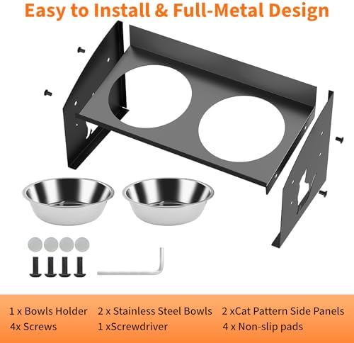 Elevated Cat Bowls with Splash Proof, 12°Tilted No Spill Raised Cat Food Water Bowls Set, Stainless Steel Pets Dishes with Adjustable Cute Metal Stand for Indoor Kitten Puppy, Anti-Vomiting - Image 7