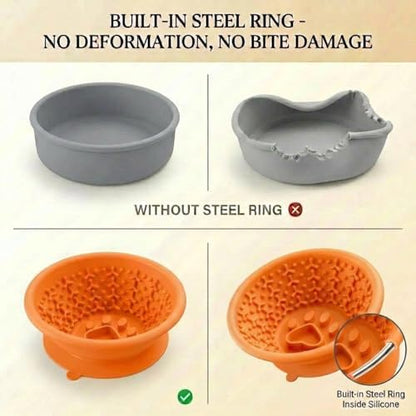 Dog Slow Feeder Lick Bowl to Prevent Fast Eating, Steel Reinforced Rim, Non-Slip Suction Base, BPA-Free Silicone, Dishwasher & Freezer Safe, Helps Extend Mealtime & Keep Dogs Calm(Orange) - Image 3