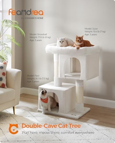 Feandrea Cat Tree, 40.6-Inch Tall Cat Tower, Cute Plush Condo, Cream White - Image 2