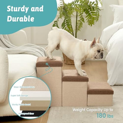 COZY KISS Dog Stairs with Storage, 16.7" H Wider Dog Steps, 3-Step - Image 6