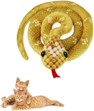 Andiker Cat Catnip Toys for Cats, 31 inches Long Snake Cat Toys with Crinkle Sound for Indoor Cats Interactive Toy, Soft Plush Toy for Kitten Exercising Playing Kitten Chew Toys (Yellow) by Andiker-ServingforYou