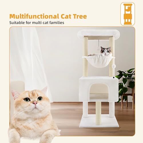 ROYPET Fashion Design 43.3" Cat Trees with Cat Houses Spring Balls,Beige - Image 3