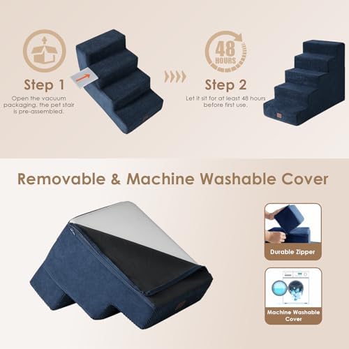 EHEYCIGA Dog Stairs for High Bed 22.5" H, 5-Step Dog Steps, Navy - Image 6