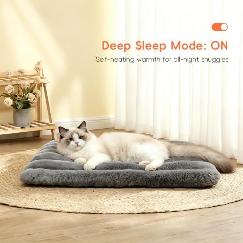 Cat Bed Mat for Indoor Cats, Self Warming Plush Cat Bed, 23.6"x15.7" Grey - Image 6