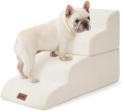 ZOMISIA Dog Stairs Ramp for Bed 19.7" H - Pet Stairs Steps for Small to Medium Dogs to Get on Bed and Couch, 35D Foam with Non-Slip Bottom Beige, 4 Steps by Zomisia