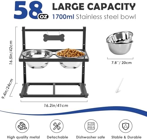 ADENGL Elevated Dog Bowls for Dogs,Raised Dog Bowl Stand with Two 1700ML Stainless Steel Bowls, Adjustable Tall Dog Food Water Bowls - Image 2