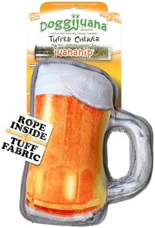 Doggijuana Tuffer Chewer Plush Dog Toy, Beer Mug | Squeaky Refillable by Doggijuana