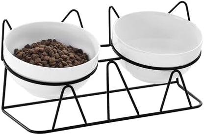 Elevated Cat Food Bowl,Ceramic Raised Water Bowl for Indoor Cats, 15°Tilted Metal Stand Anti Vomiting and Protect Spines,Whisker Fatigue Feeding Dishes,Non-slip and Dishwasher Safe by Unknown