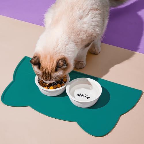 Cat Food Mat, Silicone Pet Feeding Mat for Floor Non-Slip Waterproof Dog Water Bowl Tray Cushion (17" x 10", MARRS Green) - Image 2