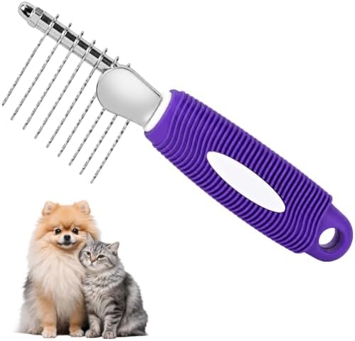 Dematting Comb for Dogs and Cats, Stainless Steel Undercoat Dematting Tool with Wide Head, Rounded Tooth Tips to Help Reduce Scratching, Non Slip Handle, ABS and Stainless Steel by Unknown