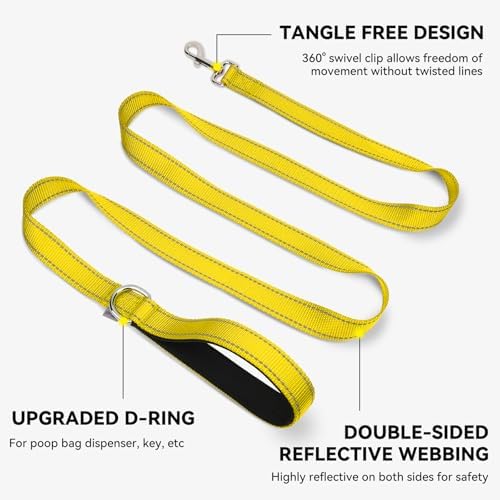 Joytale Reflective Dog Leash for Medium & Large Dogs, 5 FT x 1", Yellow - Image 5