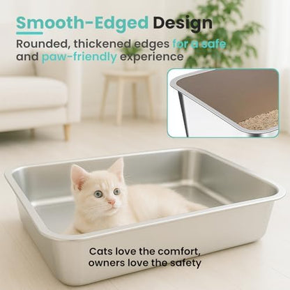 Small Stainless Steel Cat Litter Box, 15.7"x11.8"x4" - Image 3