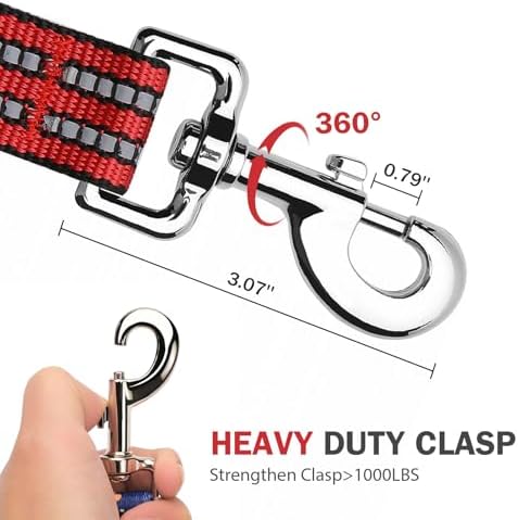 Hikiko 4FT Double Handle Traffic Dog Leash Reflective,Red - Image 3