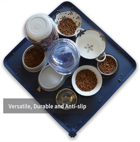 Hoki Found XX-Large Silicone Pet Food Mats - Non-Slip Dog & Cat Bowl Placemats - Waterproof Feeding Mats - Ink Indigo - Image 4
