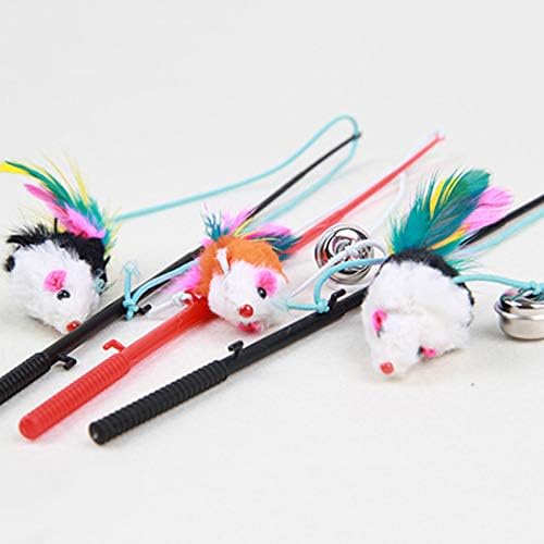 Bluelanss Cat Feather Toy, Interactive Cat Toy, Mouse Feather Pet Teaser, Retractable Cat Teaser Wand with Bell for Indoor Cats Kitten Play, Exercise, Activity & Fun Random Color (1pcs)