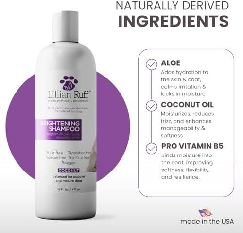 Lillian Ruff PRO Formula Ultra Brightening Dog Shampoo - Professional Whitening & Long-Lasting Odor Eliminator - Removes Stains & Discoloration, Dry Skin & Itch Relief with Aloe & Provitamin B5 (16oz) - Image 5