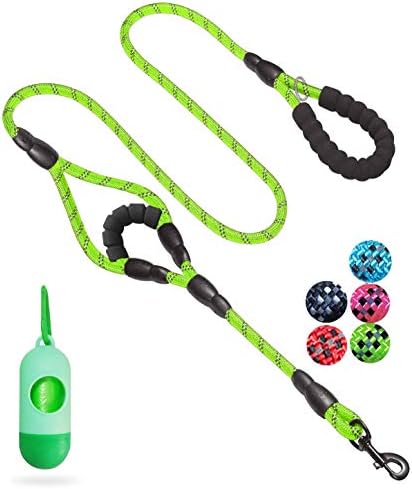JSXD Heavy Duty Double Handle Dog Leash - 5 FT with Comfortable Padded and Reflective Rope for Small, Medium, Large Dogs (Rope-Green) by JSXD