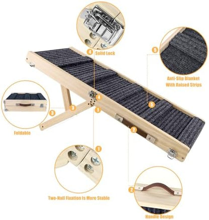 Adjustable Dog Ramp, Portable Folding Pet Ramp, 32" Long Wooden Pet Ramp for Bed with Non-Slip Traction Mat for Small Dogs, Dog Climbing Ladder for Sofa, Bed, Couch, Car (LGPT1, Gray) - Image 7