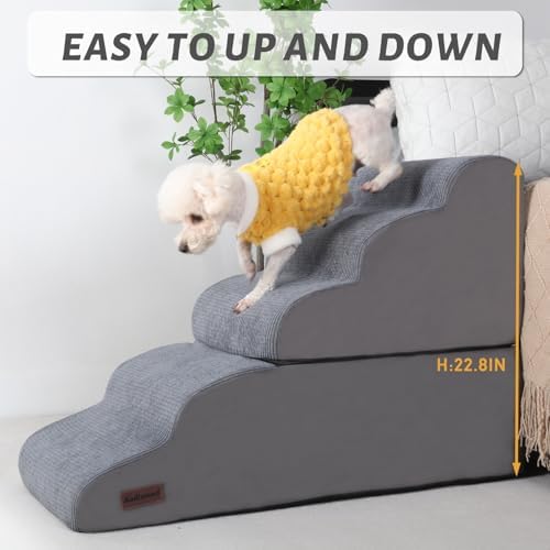 Dog Stairs and Ramp for High Bed, 5-Step Dog Steps for Small Dogs and Cats - Image 5