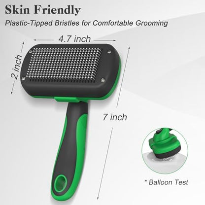 Swihauk Self Cleaning Slicker Brush - Skin Friendly Deshedding Grooming Tool for Dogs & Cats, Suitable for Shedding & Haired Pets, with Pet Supplies Accessories, Green - Image 4