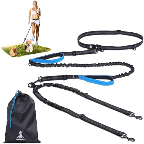 SparklyPets Hands Free Dual Dog Leash, Small (Blue) by SparklyPets
