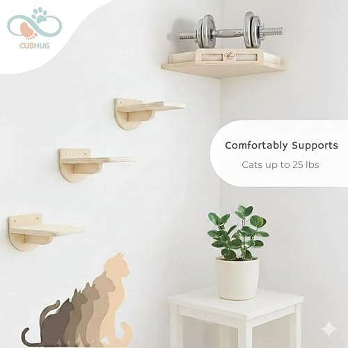 Cat Wall Shelves, Solid Wood Corner Bed, 3 Steps, Up to 25 lb, Wood - Image 6