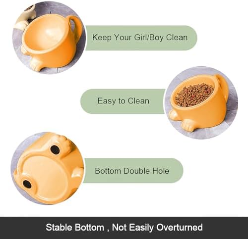 Raised Cat Bowls with Handle Tilted Cat Dish Ceramic Pet Food Water Bowl for Indoor Outdoor Kitten Small Dogs Puppy Light Orange - Image 3
