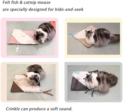 Cat Crinkle Mat with Mouse Toy,14x16" Interactive Cats Play Mat with Catnip - Image 3