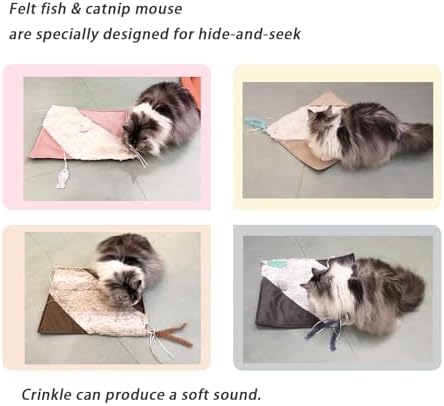 Cat Crinkle Mat with Mouse Toy,14x16" Interactive Cats Play Mat with Catnip - Image 3