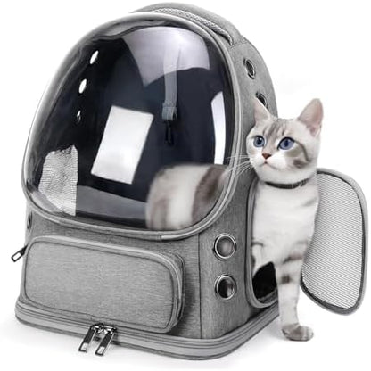 Breathable Cat Backpack Carrier, Large Space Cat Bubble Backpack for Kitty & Small Dog up to 18lbs, Foldable Cat Carrier Backpack, Transparent Airline Approved Carrier for Travel (Gray) by Unknown