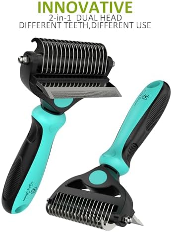 Spring Blossoms-2 in 1 Professional Grooming Rake for Cats & Dogs-Dematting Comb for Easy Mats & Tangles Removing,Pet Brush Safe No More Nasty Shedding and Flying Hair (Cyan) - Image 4