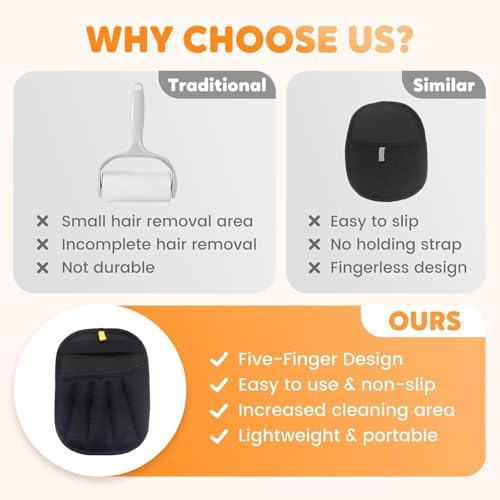Magic Brush Pet Hair Remover Glove,Upgraded 5-Finger Electrostatic Pet Hair Removal Gloves for Couch, Carpet, Car Seat, Bedding, Furniture, Laundry,Reusable Animal Fur Removal Tool (Black-2PCS) - Image 6