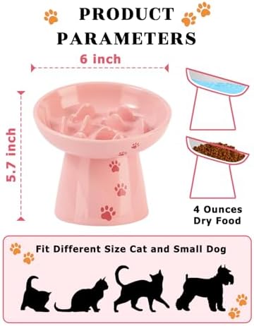 Y YHY 6 Inch Slow Feeder Bowl, Elevated Dog & Cat Bowl, Ceramic, Anti Vomiting, Pink - Image 3
