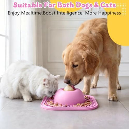 Slow Feeder Dog Bowls & Lick Mat for Liquid and Thick Treat, Anti-Slip Dog Lick Bowl with Interactive Rolling Ball, 5/6 Cup Pup Licking Toy for Large Medium Small Dogs and Cats Pink - Image 4