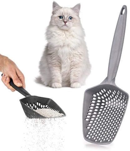 Set of 1 Cat Litter Scoop with Small Holes, Deep Sifting Shovel for Fine Litter, Reptile Terrarium Sand & Rabbit Pooper Lifter, Hanging Handle Poop Scooper (Gray, Set of 1) by EYNEL