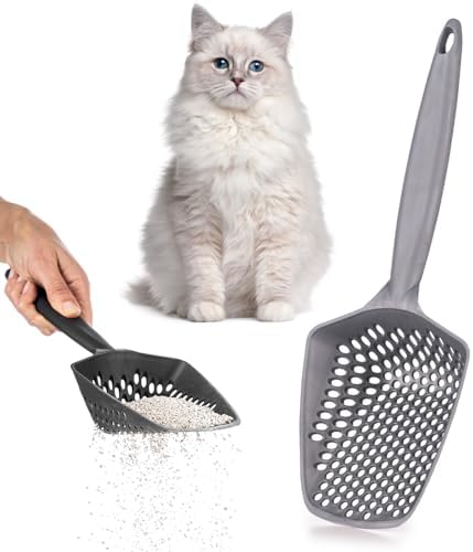 Set of 1 Cat Litter Scoop with Small Holes, Deep Sifting Shovel for Fine Litter, Reptile Terrarium Sand & Rabbit Pooper Lifter, Hanging Handle Poop Scooper (Gray, Set of 1) by EYNEL