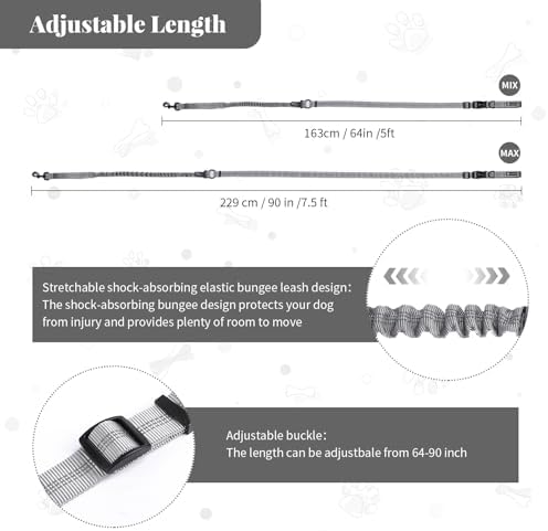 Heavy Duty Multifunctional Hands Free Dog Leash - Adjustable, Reflective Stitches, Car Safety Buckle, Waist Leash for Dog Walking, Running, Hiking - 5-7FT - Image 6