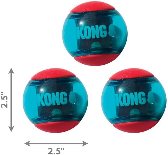 KONG Squeezz Action Ball Dog Toy – Durable Bouncy Ball with Built-in Squeaker – Great for Fetch & Chewers – Stimulates Play & Exercise (Red, Medium (6 Pack))
