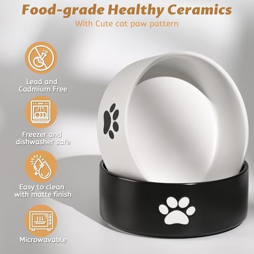 Dog Bowls, Non Slip Heavy Ceramic Dog Food and Water Bowl, Pet Feeding Bowl for Cats, Puppies and Small Dogs (2 Bowls+ 1 Stand-Black and White, 5.1 Inches) - Image 4