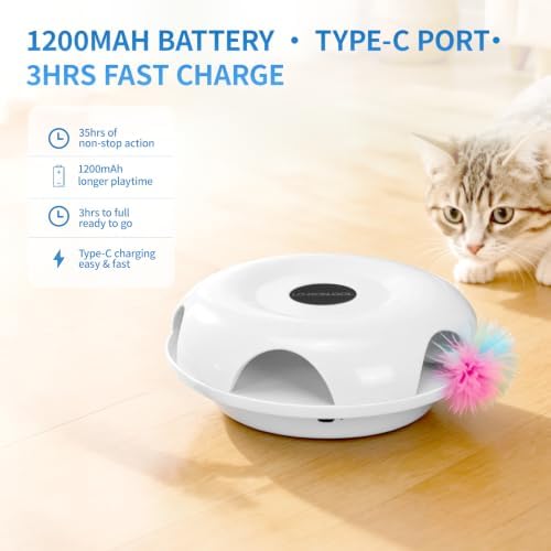 Interactive Whack-a-Mole Cat Toy — Automatic Mushroom Feather Pop-Up Play Toy for Cats, Cognitive Stimulation & Exercise, Durable Pet Entertaining Game (White) - Image 6