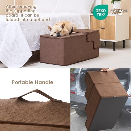 EHEYCIGA Dog Stairs for High Bed 22.5" H, 5-Step Dog Steps, Brown - Image 5