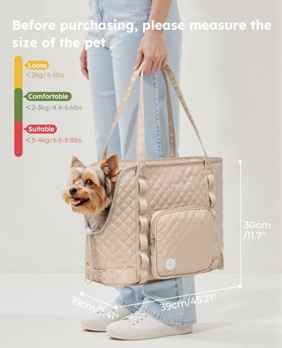 Pecute Dog Purse Carrier, Dog Carrier with Pockets for Small Dogs, Fits Dogs 5 lbs to 9 lbs, Cat and Puppies Tote Bag, Outing, Travel, Vet, Khaki - Image 2