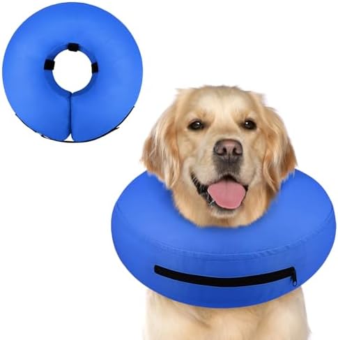 Supet Inflatable Dog Cone Collar Alternative After Surgery, Dog Neck Donut Collar Recovery E Collar to Stop Licking, Soft Dog Cone for Medium Large Dogs by Supet