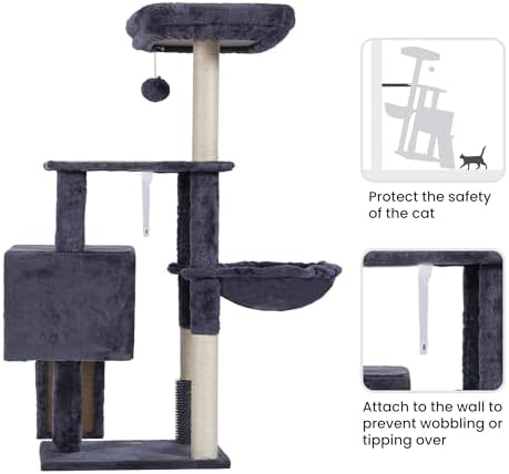 Heybly Cat Tree with Cat Self Groomer Brush, 42.5 inch HCT005SG - Image 5