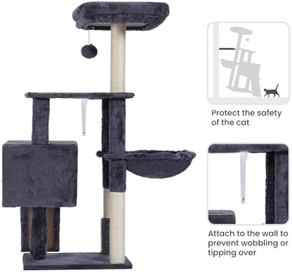 Heybly Cat Tree with Cat Self Groomer Brush, 42.5 inch HCT005SG - Image 5