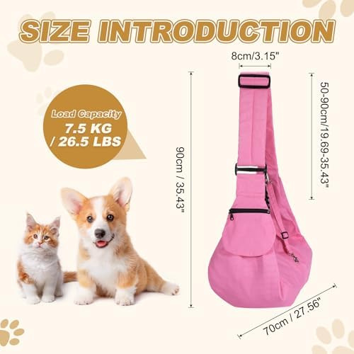 Dog Sling Carrier for Small Dogs and Cats Up to 16.5 Lbs, Soft Canvas with Zipper Pocket Pet Crossbody Shoulder Bag, (Pink, 1 Pcs) Intended for Outdoor/Camp/Travel - Image 2