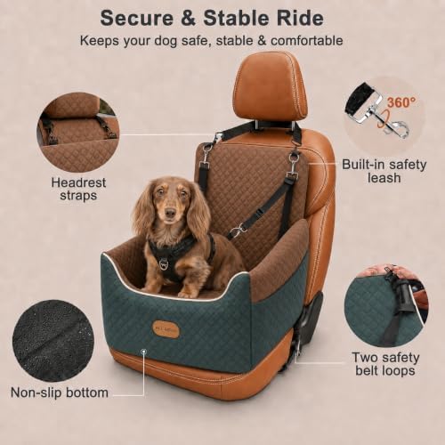 ALL GOOD PET SUPPLIES Dog Car Seat for Small/Medium Dogs Under 35lbs | Soft Memory Foam Booster Car Seat with Detachable Washable Cover and Elevated Cushion, Puppy Dog Car Bed - Image 3